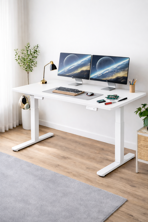 Electric Standing Desk – 40” x 24” Adjustable Sit-Stand Workstation (White Finish)