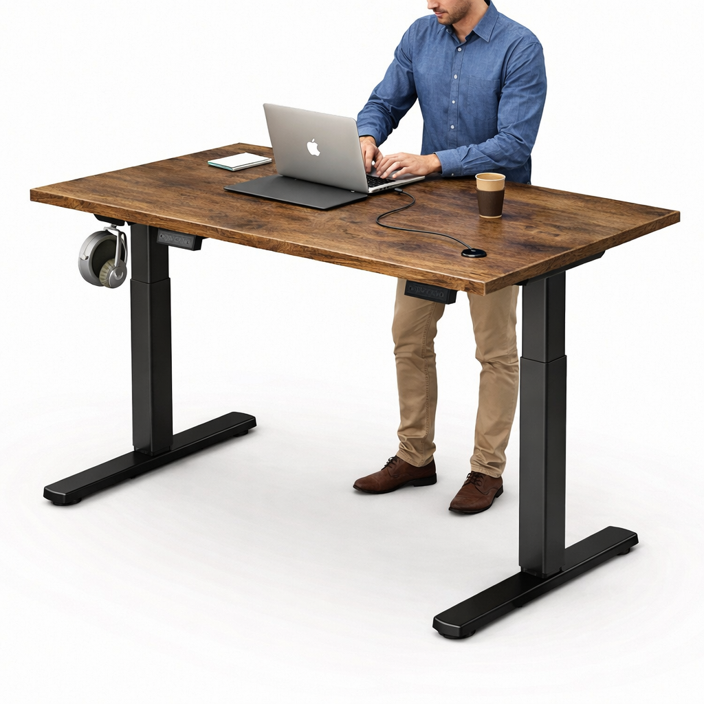 Electric Standing Desk – 40” x 24” Adjustable Sit-Stand Workstation (Oak Finish)