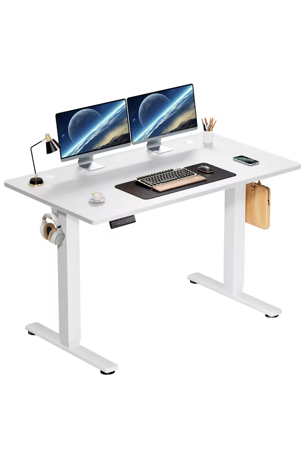 Electric Standing Desk – 40” x 24” Adjustable Sit-Stand Workstation (White Finish)