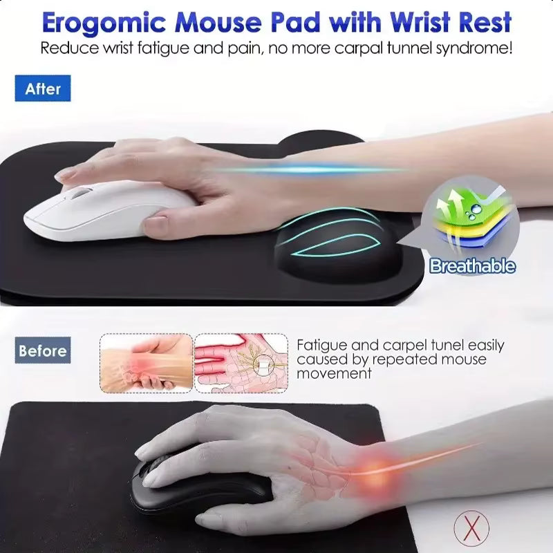 Ergosk Ergonomic Mouse Pad with Wrist Support – Memory Foam Comfort & Non-Slip Base (Black)